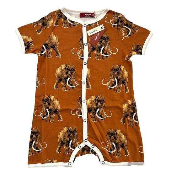 NWT Milkbarn Woolly Mammoth Organic Cotton Shortall Unisex Size 12-18 Months - Picture 1 of 7